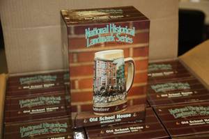 lot 21 image: Budweiser Old School House Vintage Deadstock Beer Stein Case of 12