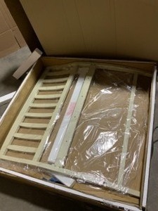 FURNITURE OF AMERICA NINA ANTIQUE WHITE FABRIC COUNTER-HEIGHT BENCH. SEE PICTURES