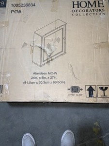HOME DECORATORS ABERDEEN 24 IN. X 27 IN. SURFACE MOUNT MEDICINE CABINET IN WHITE. SEE PICTURES