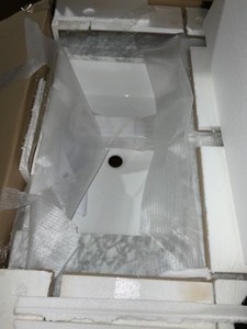 ARI KITCHEN AND BATH SALLY 36 IN. SINGLE BATH VANITY IN ASH BROWN WITH MATBLE VANITY TOP IN CARRARA WHITE WITH FARMHOUYSE BASIN. SEE PICTURES