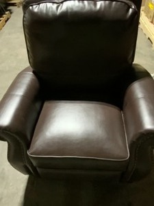 NOBLE HOUSE NEVILLE 37 IN. WIDTH BIG AND TALL BROWN FAUX LEATHER NAILHEAD TRIM CLUB RECLINER. SEE PICTURES