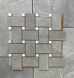 lot 415 image: 30 Sheets Sichenia Marmo-Pietra Pulpis Taupe Italian Porcelain Basketweave Mosaic Tile