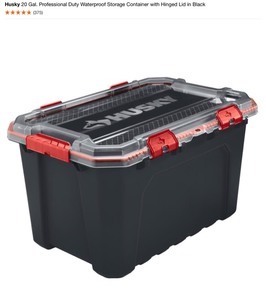 (7) ASSORTED HUSKY 20 GAL. WATERPROOF STORAGE CONTAINERS. SEE PICTURES
