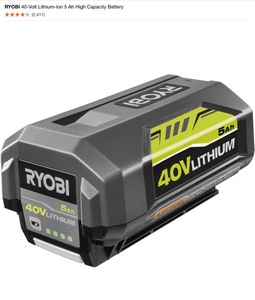 2 RYOBI 40-VOLT LITHIUM-ION 5 AH HIGH CAPACITY BATTERY. SEE PICTURES