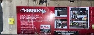HUSKY BLACK 4-TIER HEAVY DUTY INDUSTRIAL WELDED STEEL GARAGE SHELVING UNIT(77IN. W X 78 IN. H X 24 IN. D) SEE PICTURES