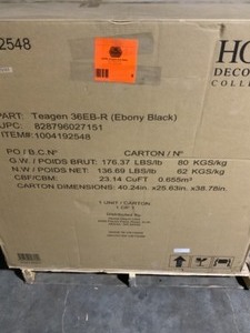 HOME DECORATORS COLLECTION TEAGEN 36 IN. W BATH VANITY IN DARK ESPRESSO WITH CULTURED STONE VANITY TOP IN BEIGE WITH WHITE BASIN. SEE PICTURES