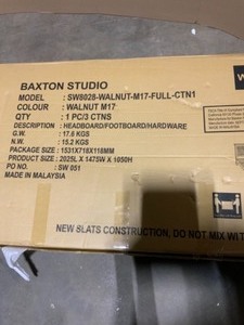BAXTON STUDIO LOAFEY SOLID WOOD WINDOW-PANE FULL PLATFORM BED SW8028-WALNUT-M17-FULL. SEE PICTURES