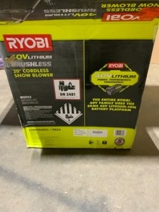 RYOBI 20 IN. 40-VOLT SINGLE-STAGE BRUSHLESS CORDLESS ELECTRIC SNOW BLOWER WITH 5.0 AH BATTERY AND CHARGER INCLUDED. SEE PICTURES
