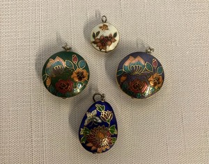 Enamel- Cloisonn Style Pendants and Gold Necklace