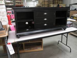 lot 7 image: Black Open Shelf TVMedia Console w...