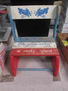 lot 21 image: Child Size Painted Wood Folding Cha...
