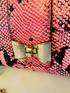 Pink Snakeskin Print Leather Clutch