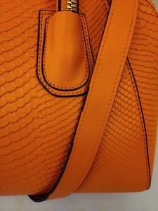 Orange Leather Snakeskin Print Handbag