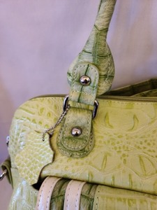 Green Leather Alligator Print Handbag by Mattie Claire