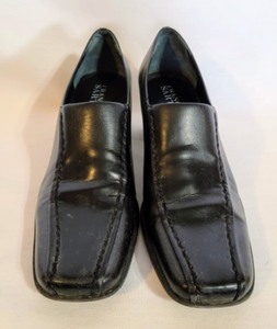 Franco Sarto Black Leather Heeled Loafers