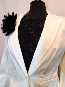 Black Lace Dress And Fitted White Jacket