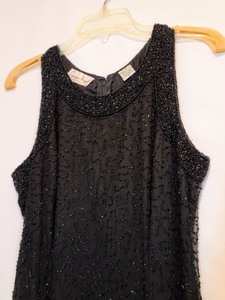 Full Length Beaded Black Column Dress