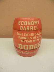 lot 6 image: VINTAGE HARD TO FIND -  DODGE ADVERTISING PROMOTION BARREL COIN BANK - GREAT ITEM - SEE PICTURES