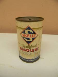 lot 14 image: VINTAGE ORIGINAL SKELLY TAGOLENE FORTIFIED MOTOR OIL COIN BANK CAN - NICE - RARE - SEE PICTURES