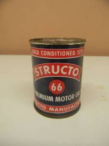 lot 16 image: VINTAGE ORIGINAL STRUCTO 66 MOTOR OIL CAN COIN BANK - VERY RARE - VERY NICE - SEE PICTURES
