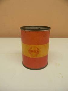 lot 17 image: VINTAGE ORIGINAL SHELL GASOLINE  MOTOR OIL CAN COIN BANK - VERY RARE - VERY NICE - SEE PICTURES