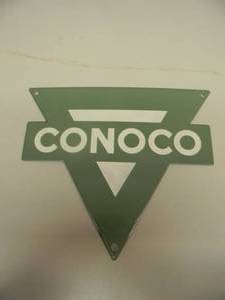 lot 36 image: VINTAGE 1950s - Conoco Porcelain Gas Pump Sign - GREEN GASOLINE - Original - Nice - Approx 9.5 by 9 - GREAT PIECE - SEE PICTURES