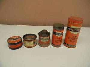 lot 48 image: VINTAGE ADVERTISING CROSS COUNTRY COLLECTION - 2 TUBE REPAIR KITS, RUBBER CEMENT, AUTO WAX & GRINDING COMPOUND - Sears, Roebuck and Co. - RARE AWESOME PIECES - SEE PICTURES