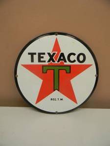 lot 50 image: VINTAGE TEXACO GASOLINE  MOTOR OIL PORCELAIN GAS PUMP SIGN - APPROX 11 34 - NICE - SEE PICTURES