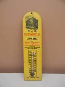 lot 53 image: VINTAGE WOOD B & R BRECHET & RICHTER CO. ADVERTISING THERMOMETER - NICE - APPROX 14 12 BY 4 - SEE PICTURES