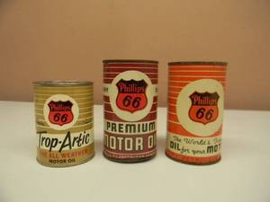 lot 64 image: RARE VINTAGE PHILLIPS 66 OIL CAN ADVERTISING BANK COLLECTION - GREAT SET - SEE PICTURES