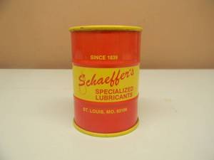 lot 66 image: VINTAGE SCHAEFFERS SPECIALIZED LUBRICANTS OIL DRUM ADVERTISING BANK - RARE - NICE - SEE PICTURES
