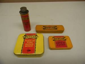 lot 91 image: VINTAGE DUNLOP - DUSTING CHALK, LONG CYCLE REPAIR KIT, MIDGET REPAIR OUTFIT, TUBULAR TYRE REPAIR OUTFIT - ALL MOSTLY FULL - GREAT COLLECTION - SEE PICTURES