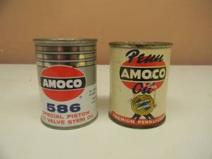 lot 117 image: VINTAGE AMOCO PENN OIL CAN BANK & AMOCO 586 PISTON OIL CAN BANK - NICE SET - SEE PICTURES
