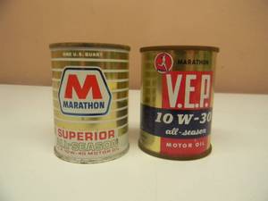 lot 118 image: VINTAGE MARATHON V.E.P. OIL CAN BANK & MARATHON SUPERIOR OIL CAN BANK - NICE SET - SEE PICTURES
