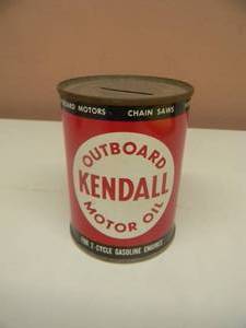 lot 121 image: RARE - VINTAGE KENDALL OUTBOARD MOTOR OIL ADVERTISING CAN BANK - NICE - APPROX 3 12 - SEE PICTURES