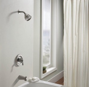 lot 52 image: MOEN Banbury Single-Handle 1-Spray 1.75 GPM Tub and Shower Faucet in Spot Resist Brushed Nickel (Valve Included)