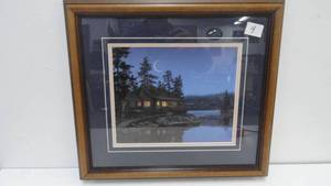 Framed Print Log Cabin by lake