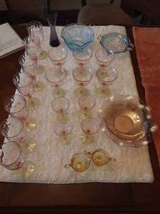 lot 13 image: Pink & Green Stemware & Other Colored Glassware-Includes Tote With Lid