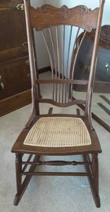 lot 26 image: Vintage Cane Seat Pressed Wood Rocker