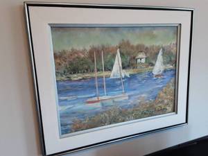lot 32 image: Original Sailboat Framed Painting