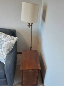 lot 36 image: Side Table With Door & Magazine Rack, Vintage Floor Lamp