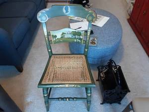 lot 37 image: Painted Cane Seat Chair & Metal Magazine Rack
