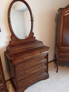 lot 63 image: 2-Piece Lexington Dresser With Mirrored  Handkerchief Cabinet 38x19x78