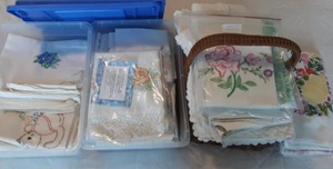lot 87 image: Needlework Large Variety Of Beautifully Embroidered Pillow Cases, Flour Sack Towels, More
