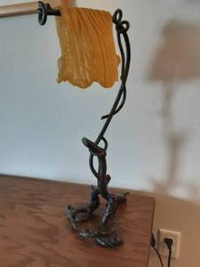 lot 104 image: Metal Lamp With Glass Shade 22