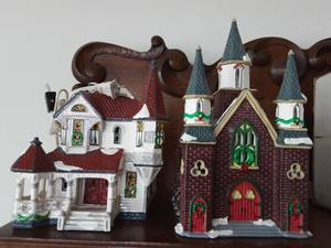 lot 141 image: Department 56-ST. Lukes Church & Queen Anne Victorian