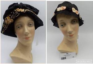 Antique 1920s-1930s Hat Cloche and Straw Hat w Soutache Trim (Valued $160)