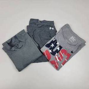 NEW 3 Women and MensWorkout Tops (1) Large UnderArmor HeatGear Hoodie (1) Large  Nike Tee  (1) Medium mens Energy Zone Compression Top NEW