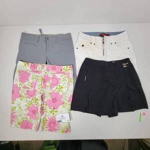 4 Womens Shorts- (1) Size 8 Jamie Sadock Black Golf Skort, (1) Size 6 Atheletica Shorts, (1) Large Young At Heart Shorts, (1) Size 8 One 5 One Shorts
