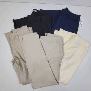 5 Pairs of Womens Dress Trousers-(1)Size 10L Cabi Black Top-Notch Trousers, (1) Size 2 Petite Anne Taylor Cream Trousers, (1) Xtra-Large iltm Black Trousers, (1) Size 12 Counterparts Khakis, (1) Size 9 Bebop Khaki Jeans